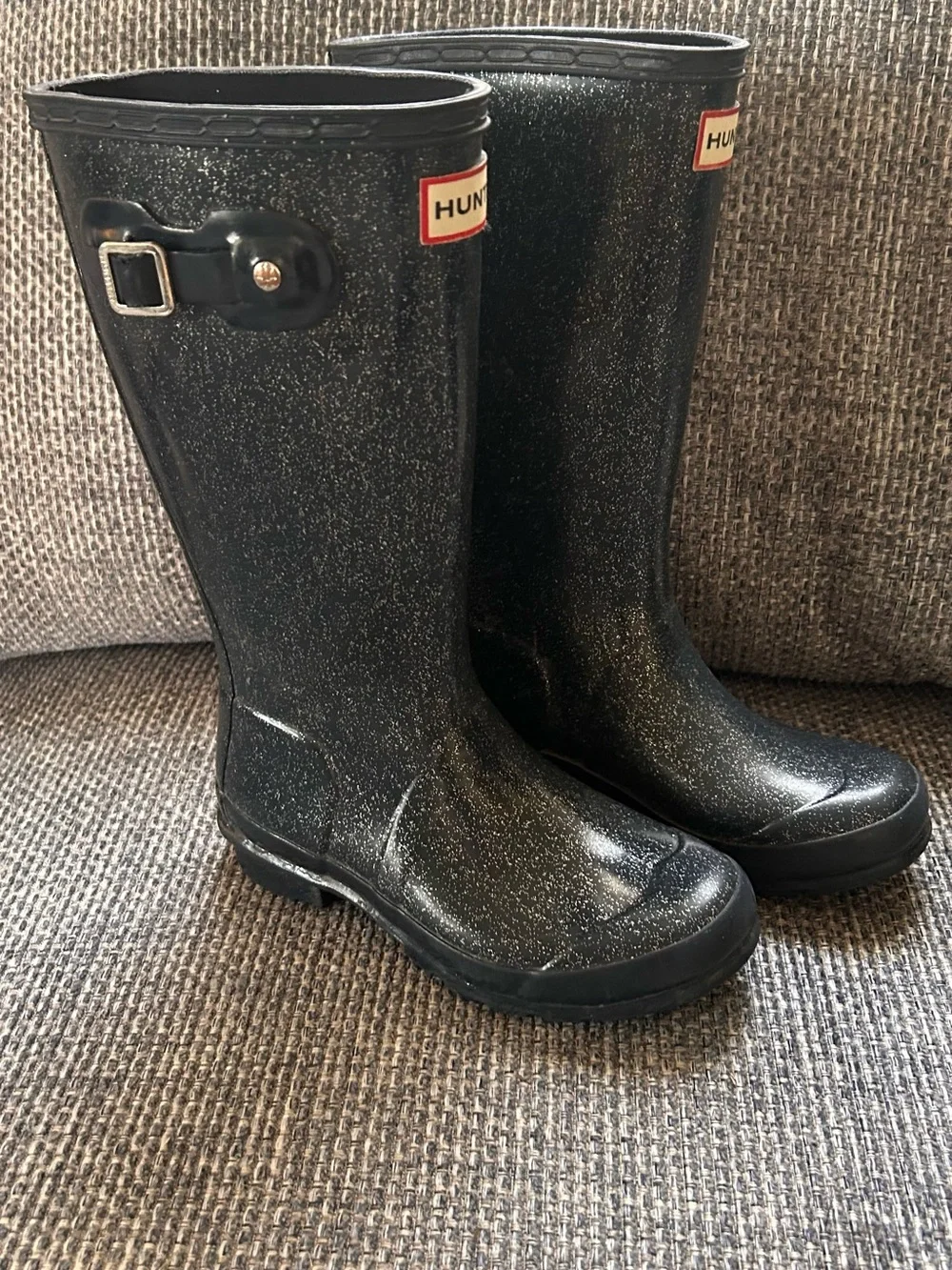 Hunter Starcloud Glitter Rain Boots fin navy size 2 kids great condition